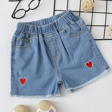 2024年夏季新品女童短裤儿童刺绣桃心牛仔裤
