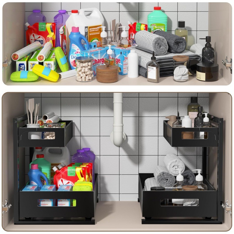 Rack de almacenamiento de doble capa tipo extracción de mesa para el baño ajustable para cosméticos de acabado