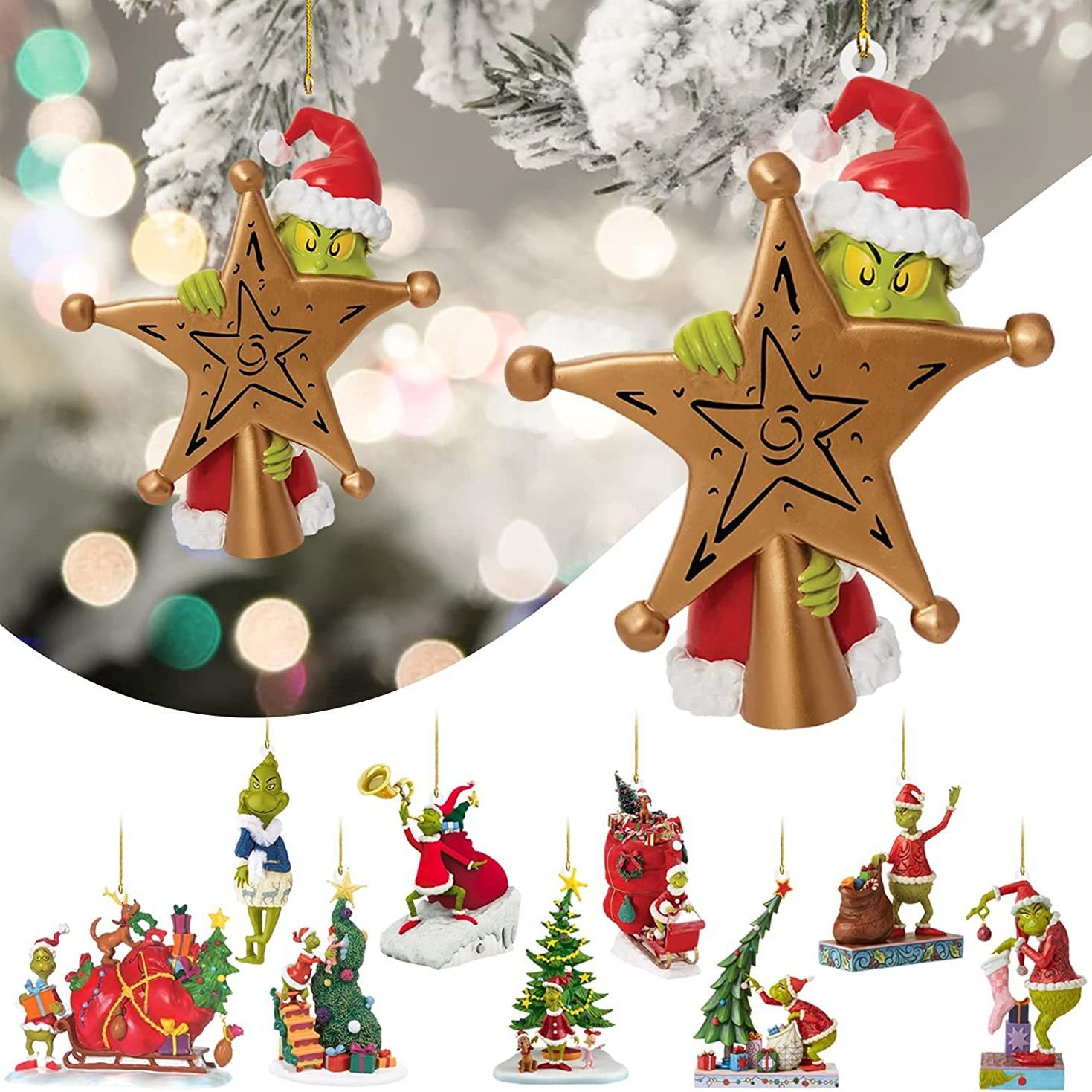 2023 venta caliente adornos de árbol de Navidad colgante acrílico divertido verde Grinch coche decoración del hogar decoración colgante