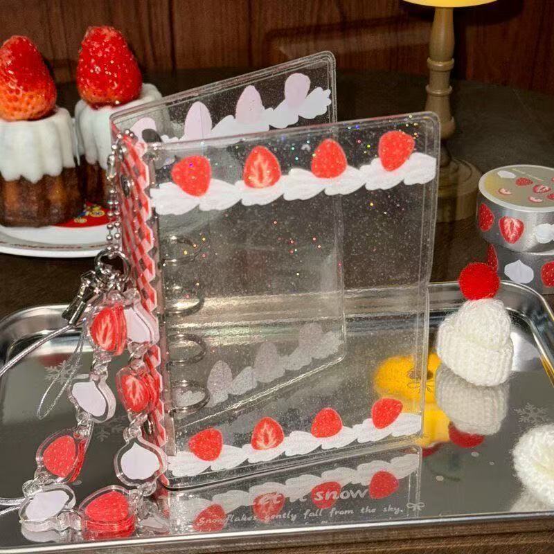 Ins Style Cream Strawberry M5 Loose-Leaf Book Pvc Hard Shell Hand Ledger 3inch Album Small Card Album Transparent Notebook
