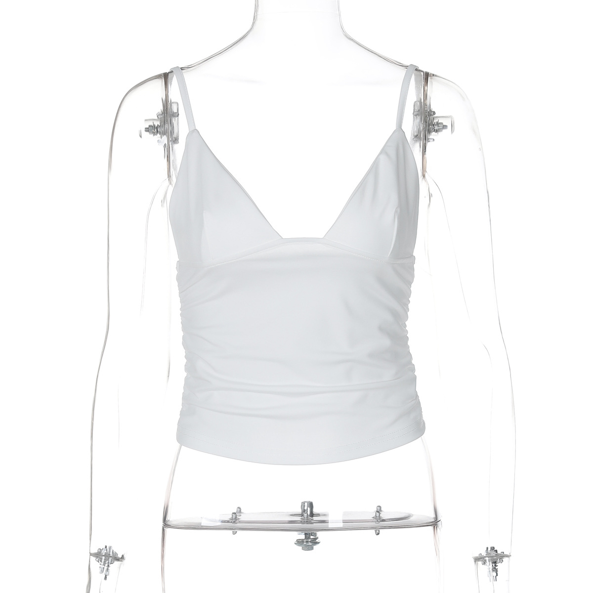 INS Fashion Street Sexy V-Neck Solid Color Crop Top Versatile Slim Fit European And American Style Small_ecoleips.com