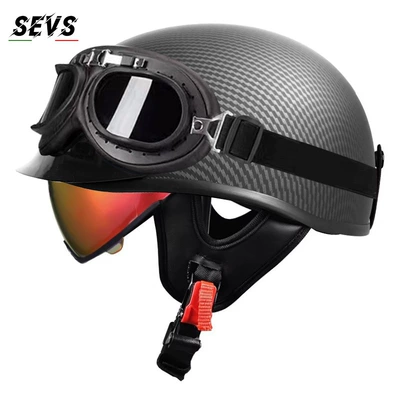 Motosiklet kaskı (dəbilqə) — retro motorcycle helmet for men - yacarbon-aurora-red-mirror-black-frame-mirror-m