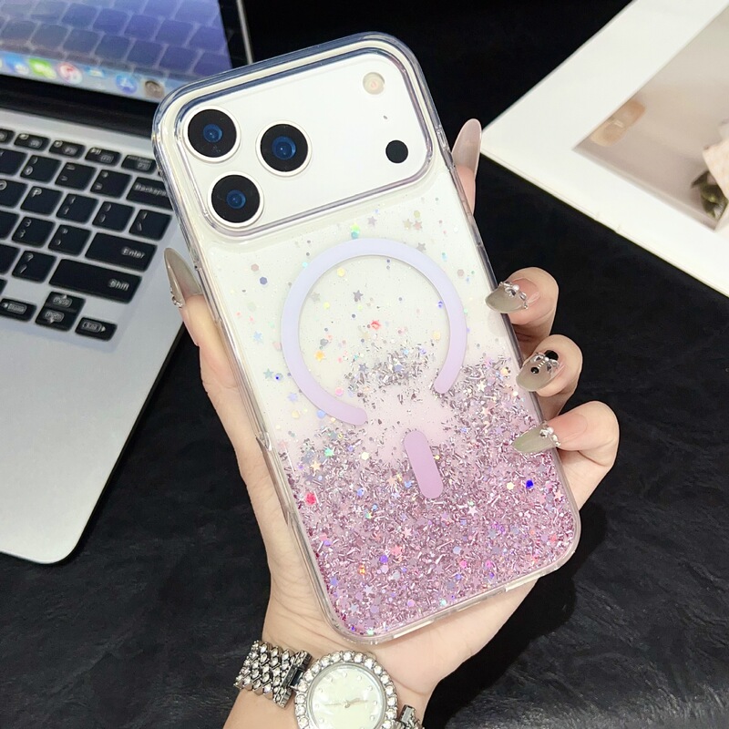 滴胶闪粉渐变流沙磁吸苹果iPhone17promax适用苹果16透明15手机壳|undefined