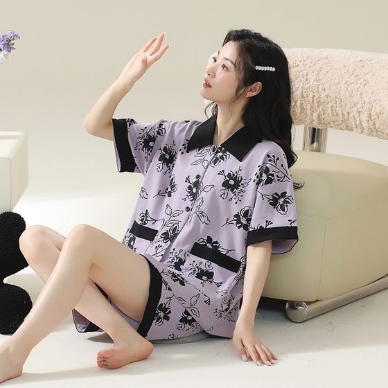 Pure Cotton suit 2025 New Cardigan Pajamas Women's Summer Short-sleeved Shorts Lace Pure Desire High-end Women