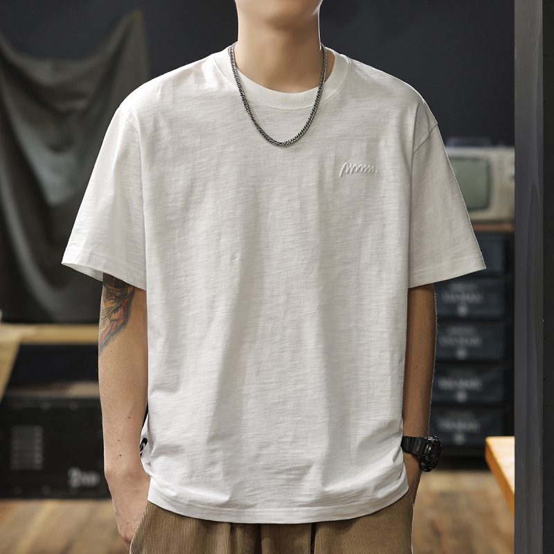 Summer Heavyweight Bamboo Cotton Short-Sleeve T-Shirt for Men 2026 New Style Refreshing Breathable White Half-Sleeve Shirt Men's Trendy Clothing