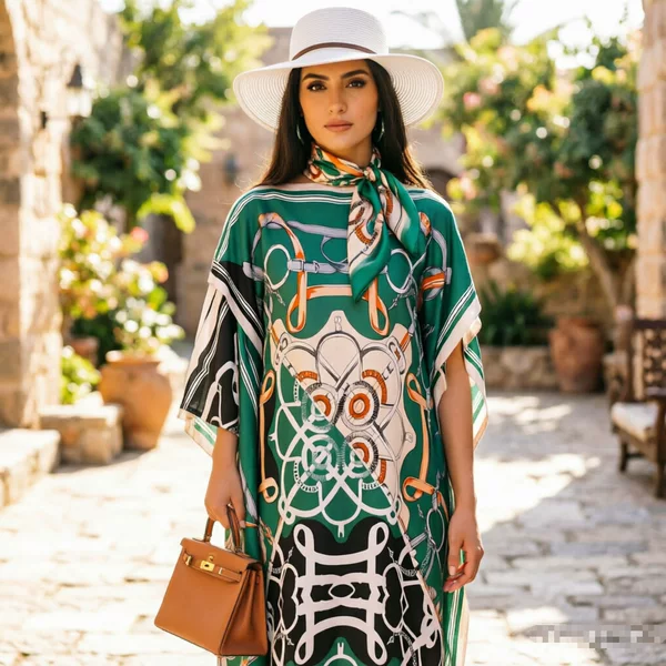 Source Manufacturer Cross-Border New Style Women's Loose-Fitting Robe Dress with Matching Color Headscarf Fashion Set