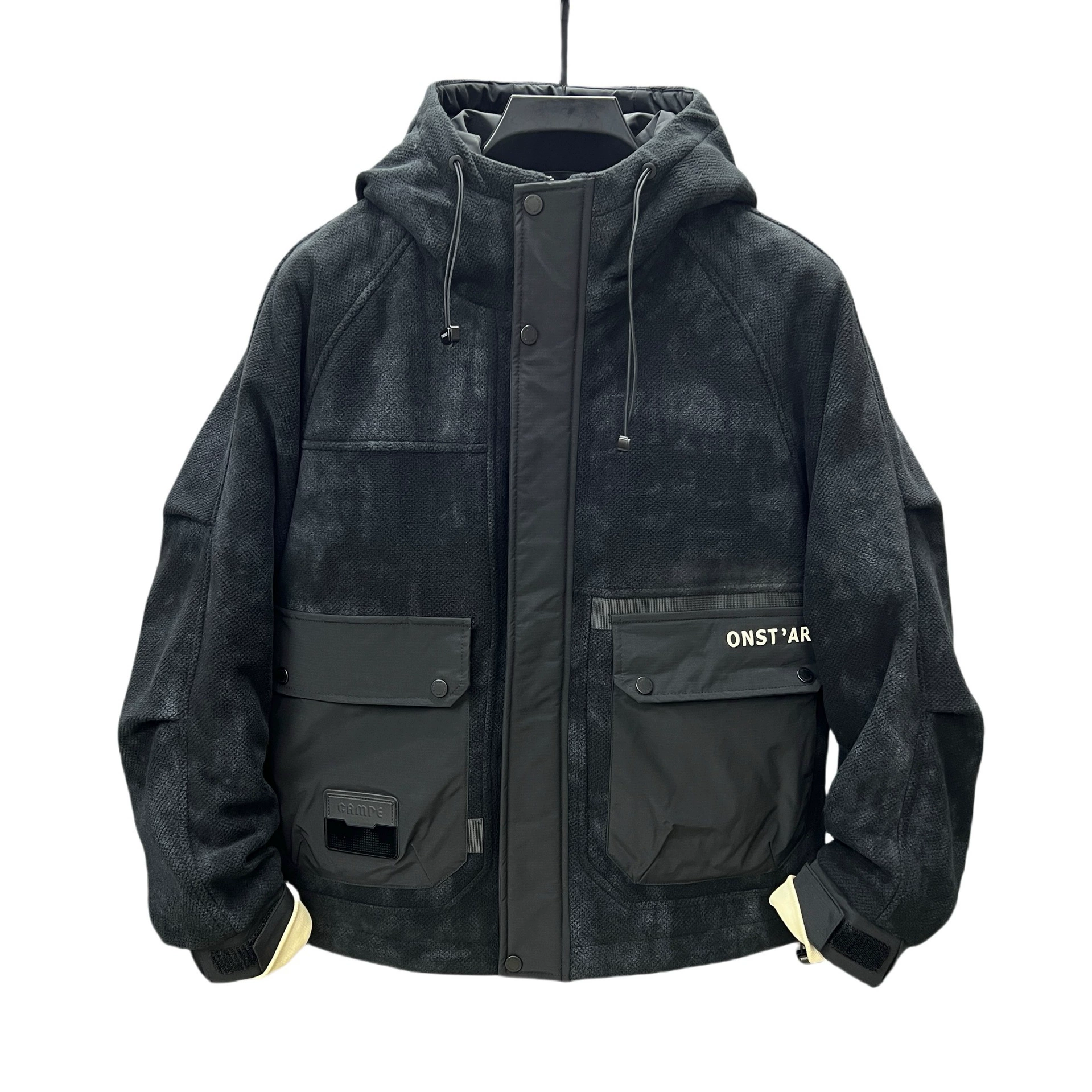 Demi-season warm down jacket with hood, oversize
