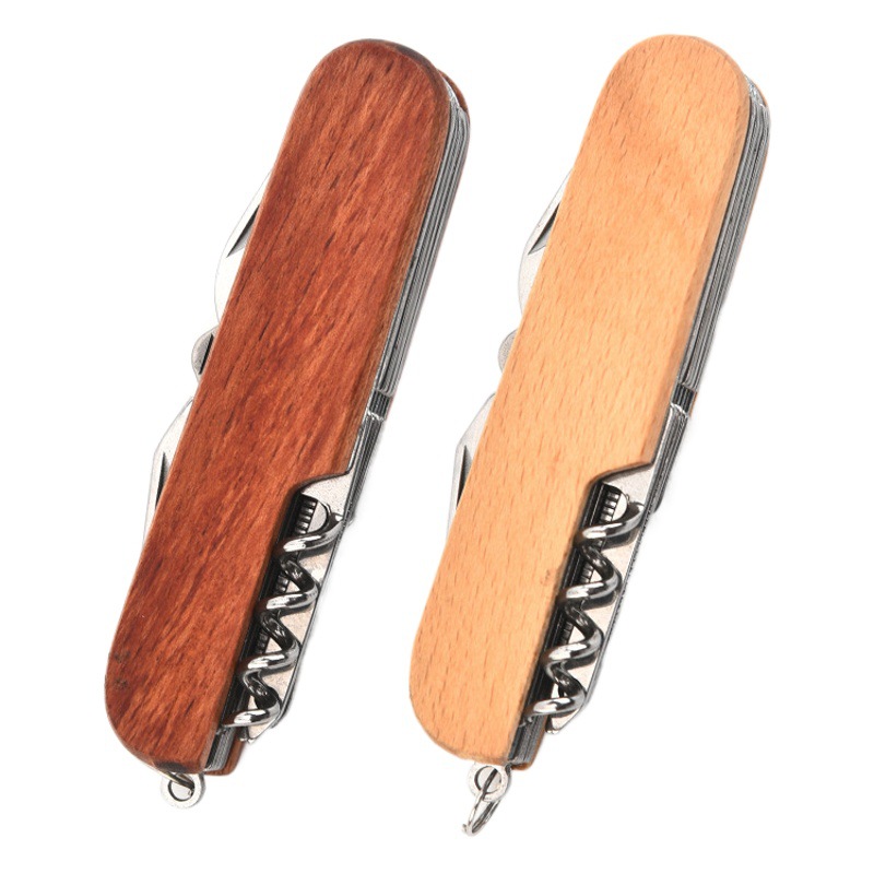 Factory wholesale multi-function knife tool folding knife outdoor knife multi-function wooden handle knife camping tools