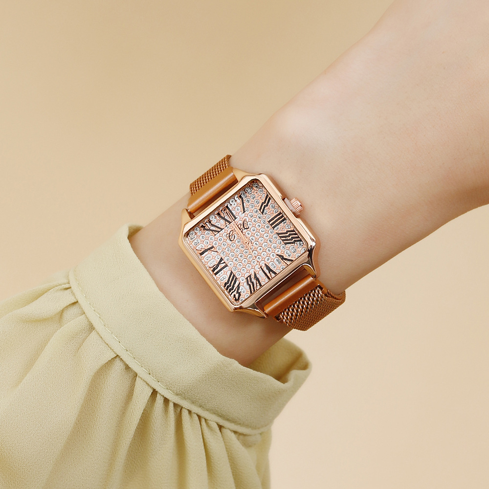 Orologio da donna con fibbia magnetica famoso su Internet al quarzo digitale romano alla moda con quadrante quadrato stellato_voghion.com