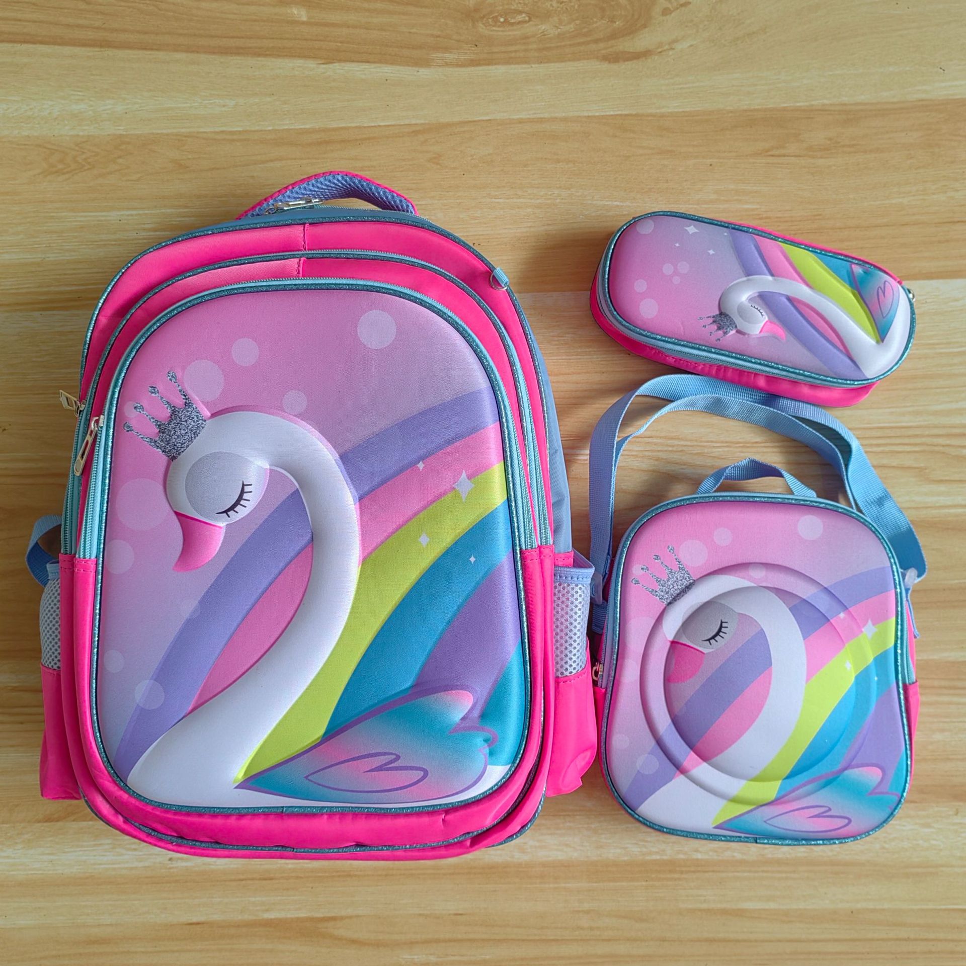 Comercio exterior al por mayor 3D Escuela Primaria estudiante mochila 3-piece set niños dibujos animados mochila lápiz bolsa de almuerzo para grado 1-6