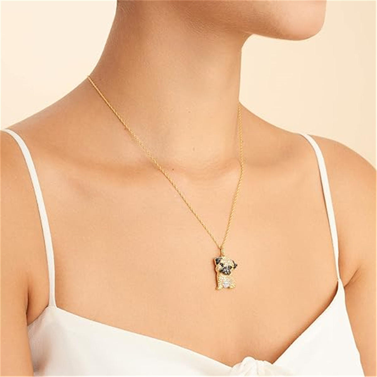 Plating, Inlay Design Cute Dog Artificial Crystal Zinc Alloy Cable Chain Pendant Necklaces Wholesale