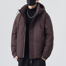 冬季保暖连帽羽绒服男士韩版高端加厚鸭绒外套保暖百搭面包服夹克