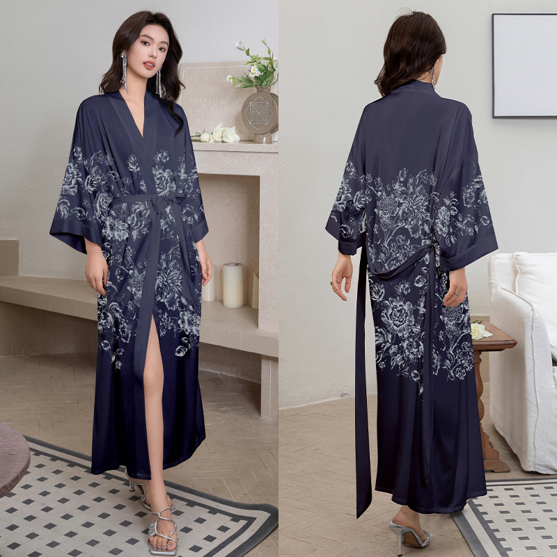 Yaoting nuevo camisón de las mujeres de primavera y verano de hielo fino Satén de seda elegante estilo Nacional de lujo con cordones vestido de la mañana desgaste del hogar 2669