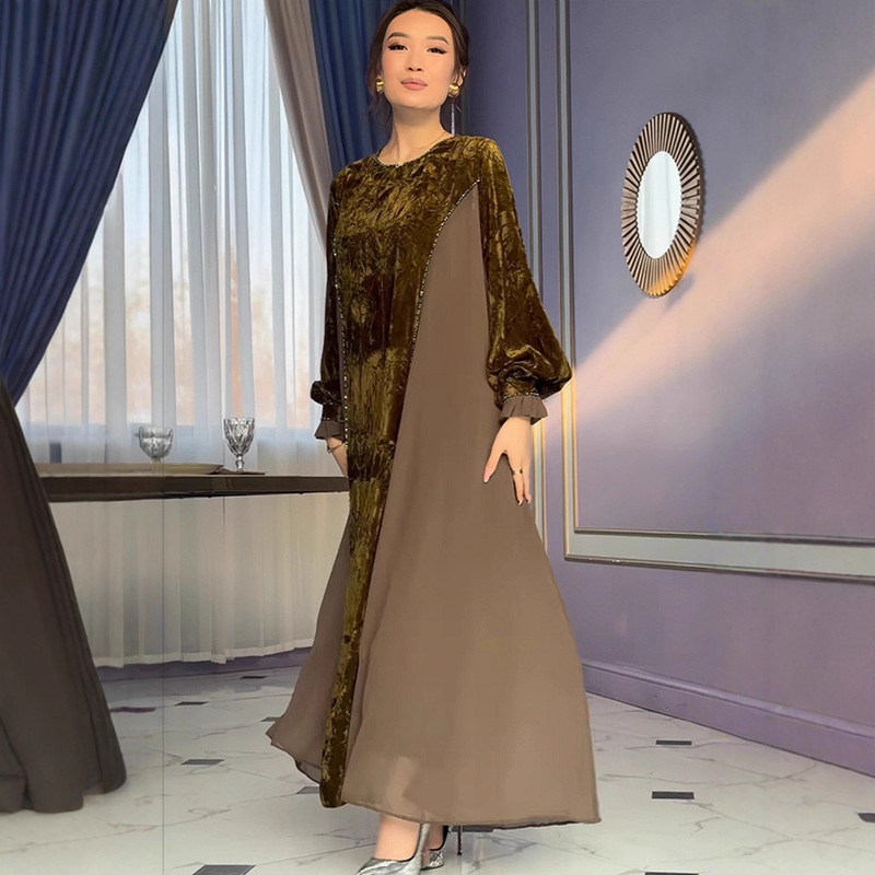 2025 Autumn New European and American Cross-Border Amazon Cross-Border Women's Design Robe Long Printed Dress