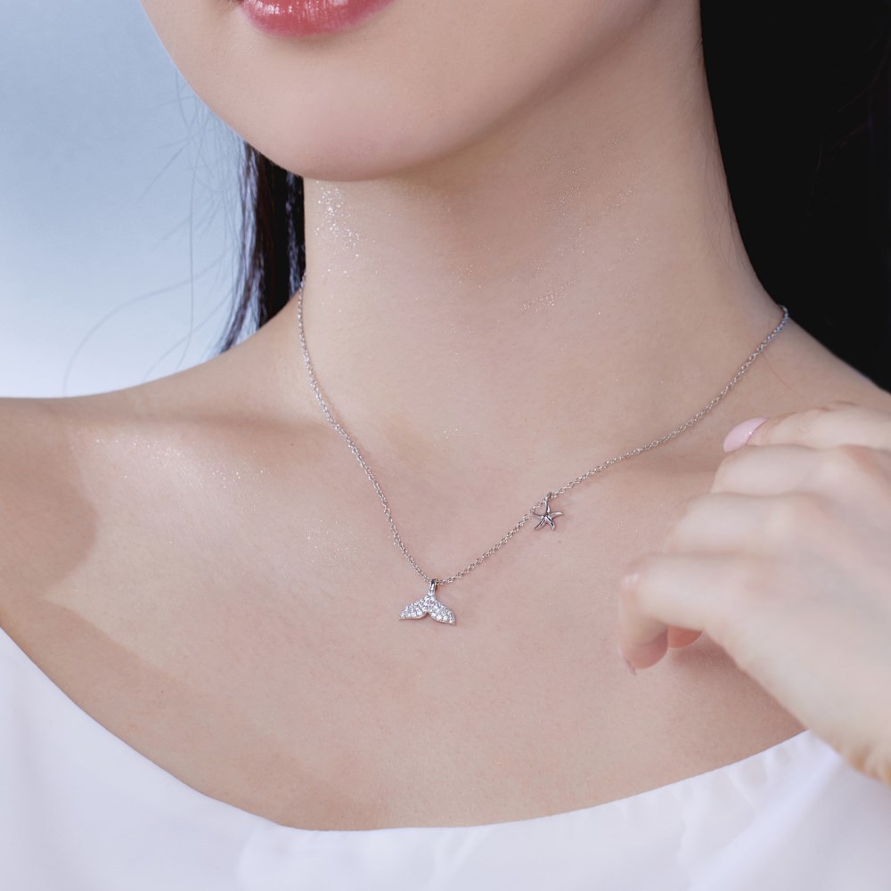 1 Piece Quantity 925 Sterling Silver Zircon Plating Geometric Starfish Fish Tail Pendant Necklace