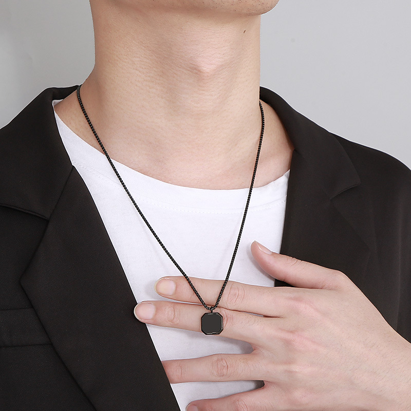 Square Pattern Unisex Gender PVD Coated 18K Gold Plated Square Stainless Steel Titanium Steel Punk Waterproof Non Tarnish Pendant Necklace Long Necklace