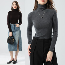 严选60支扬子纱无缝18针织打底衫女秋冬100%美丽诺羊毛衫高领毛衣
