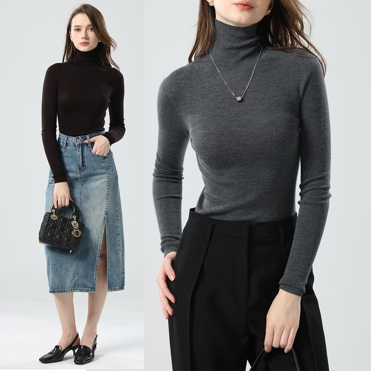 Selected 60-count Yangtze yarn seamless 18 knit base layer sweater for women, autumn and winter 100% Merino wool turtleneck sweater