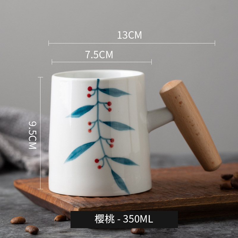 Yishanhe taza de cerámica europea taza de manija de madera taza de café desayuno doméstico taza de leche de avena taza para beber