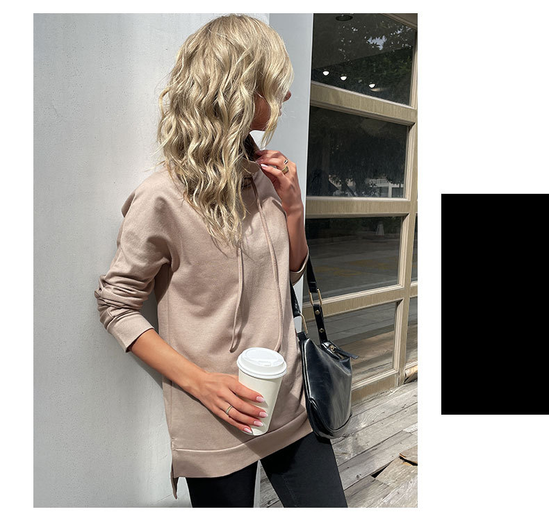 Düz Renk Yığın Yaka Orta Boy Spor Kazak Sweatshirt_voghion.com