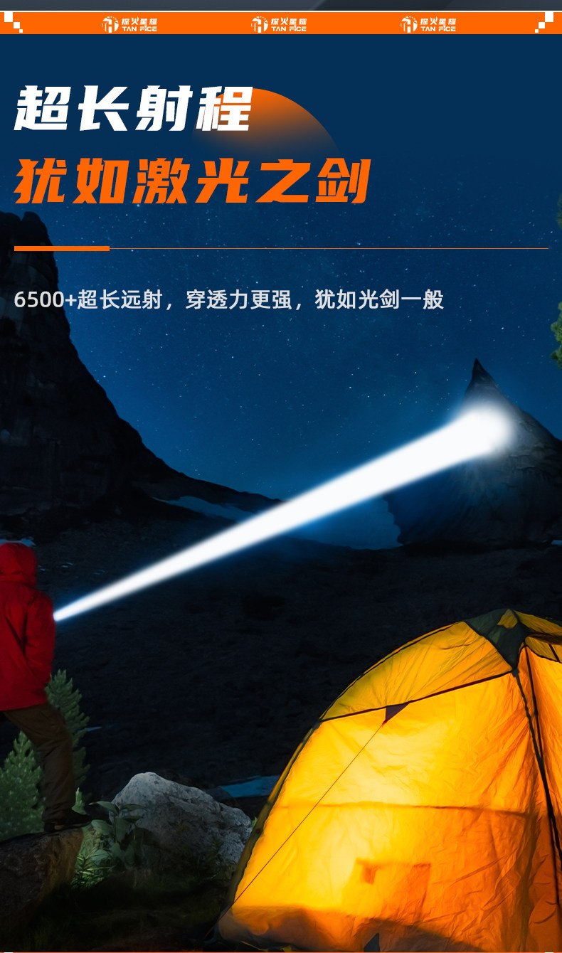 Extended-Range Super Bright Flashlight, Rechargeable, Outdoor Long-Range Patrol, Large-Capacity Laser, Sky-Penetrating Laser, Ultra-Long Battery Life