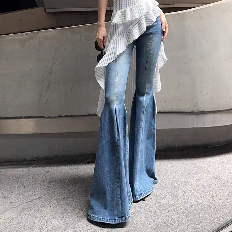 Modern Fishtail Flared Washed Blue Jeans 2025 Autumn New Low-Waist Slim Fit Flared Pants Trendy