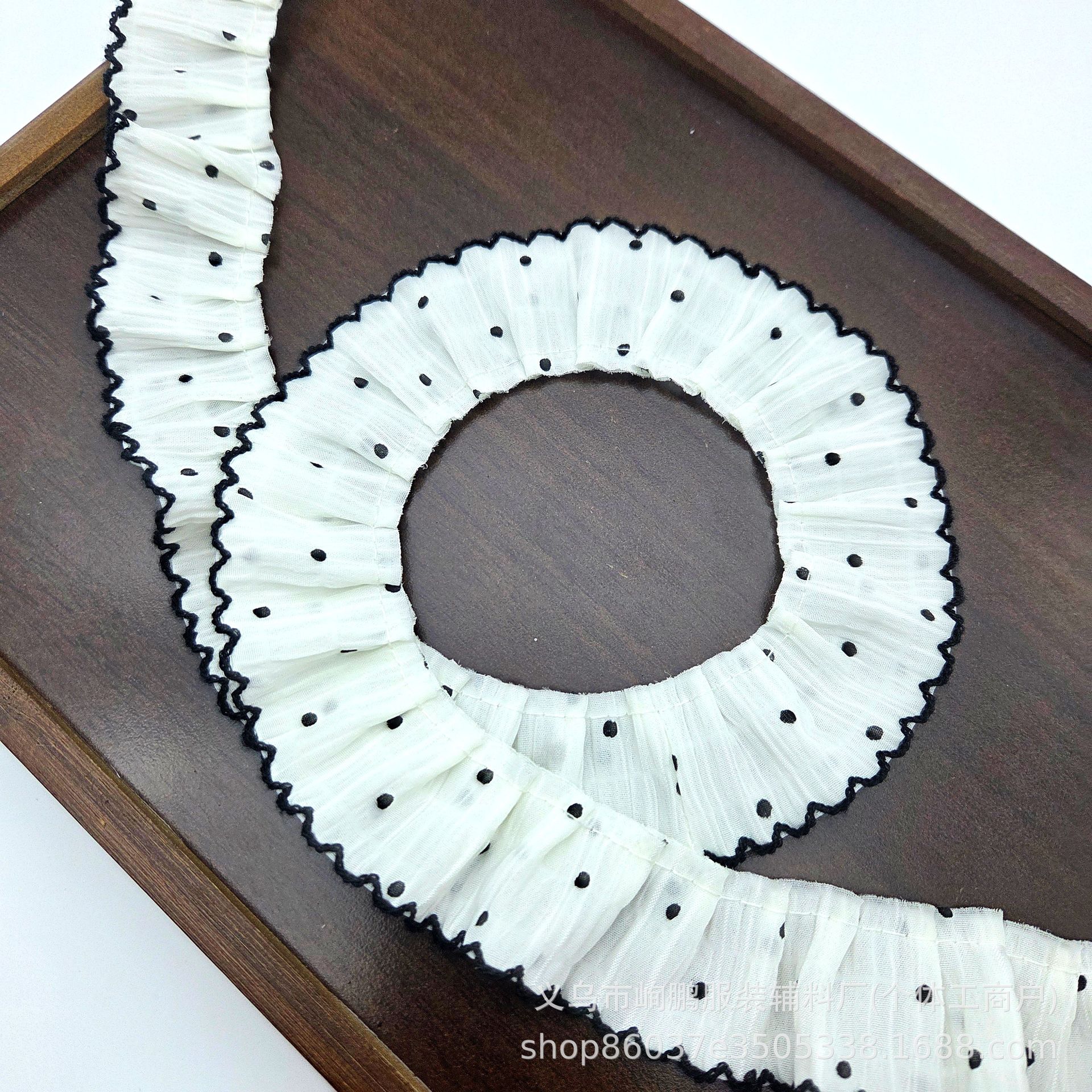 双层波点雪纺褶皱狗牙宽花边diy手工发饰大肠圈枕边帽子装饰