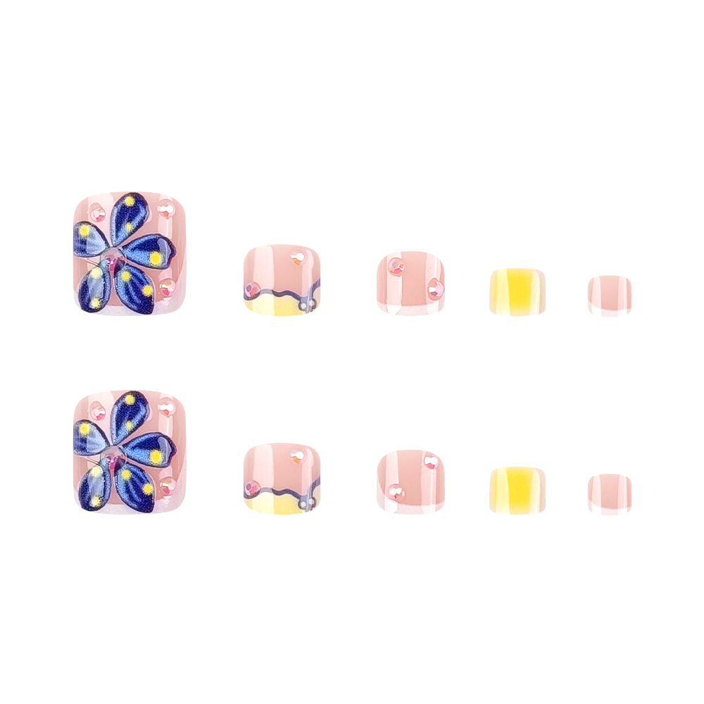 Flores tridimensionales de diamantes franceses de uñas de pie comercio exterior suave viento blanqueador 24 piezas de uñas de pie parches mezclados lotes