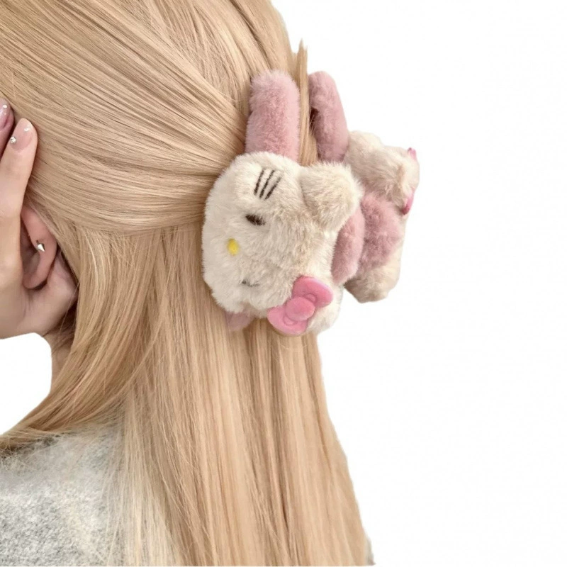 Плюшевый зажим для волос (Hello Kitty) двухсторонний Crab Pin, плюшевый зажим для волос, цвета фуксия или хаки