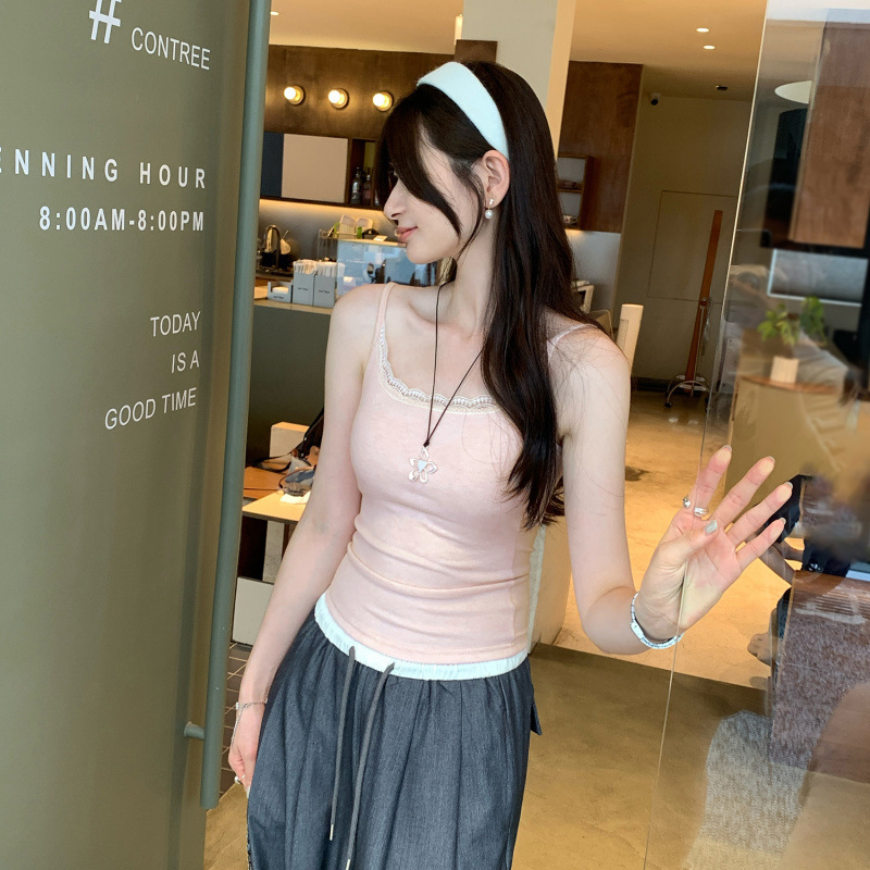 European High-End Lace Camisole with Breast Pads for Women Summer Sleeveless Beautiful Tops