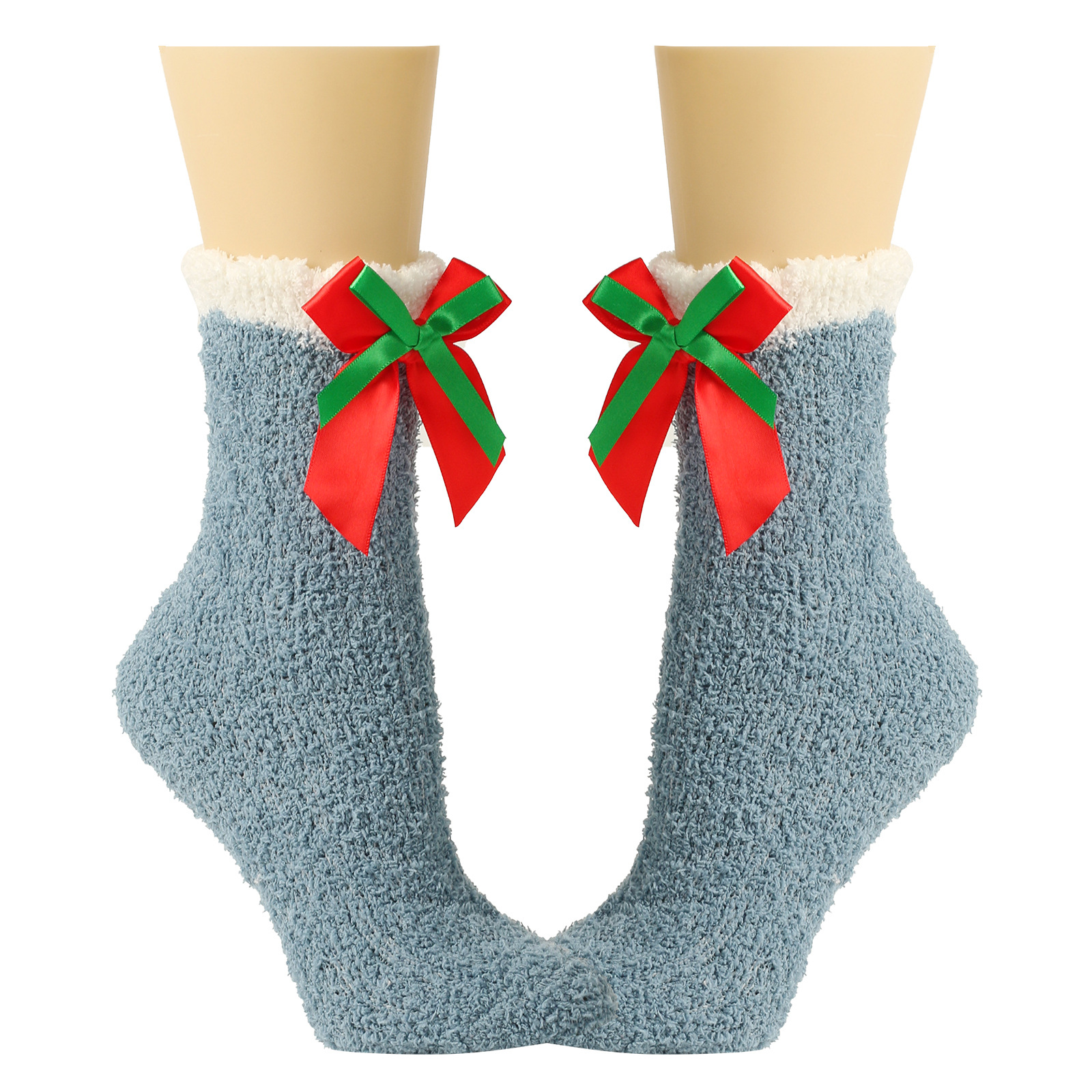 Calzini da donna Calzini spessi e caldi in peluche Calzini in pile corallo con fiocco Calzini a tubo medio autunnali e invernali Calzini con fiocco_voghion.com