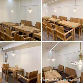 实木老榆木餐桌咖啡桌椅实木做旧民谣民宿酒馆餐厅居家室内长方桌