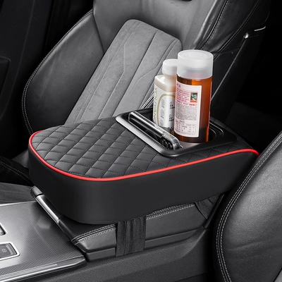 Car Armrest Box Heightening Pad, Armrest box pad - armrest-black-red