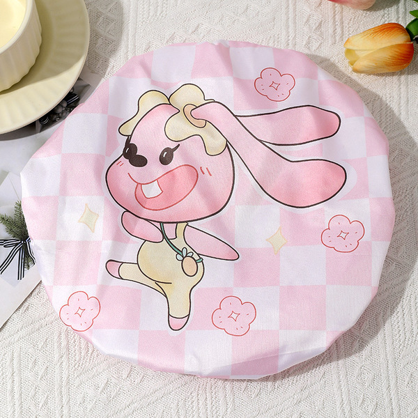 Satin Bath Cap Double Layer Polyester Adult Shower Shower Waterproof Hat Women's High Color Value Bath Dry Hair Cap Oil Proof