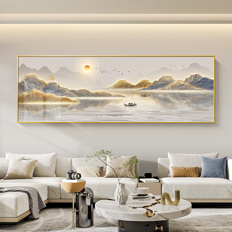 Modern Light Luxury Living Room Decorative Painting, Horizontal Banner, Sunrise Mural, Landscape Painting with Good Meaning, Sofa Background Wall Hanging Painting Modern Light Luxury Living Room Decorative Painting, Horizontal Banner, Sunrise Mural, Landscape Painting with Good Meaning, Sofa Background Wall Hanging Painting