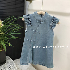 旗袍女童夏裝新款兒童漢服風夏季連衣裙新中式女孩牛仔裙外貿