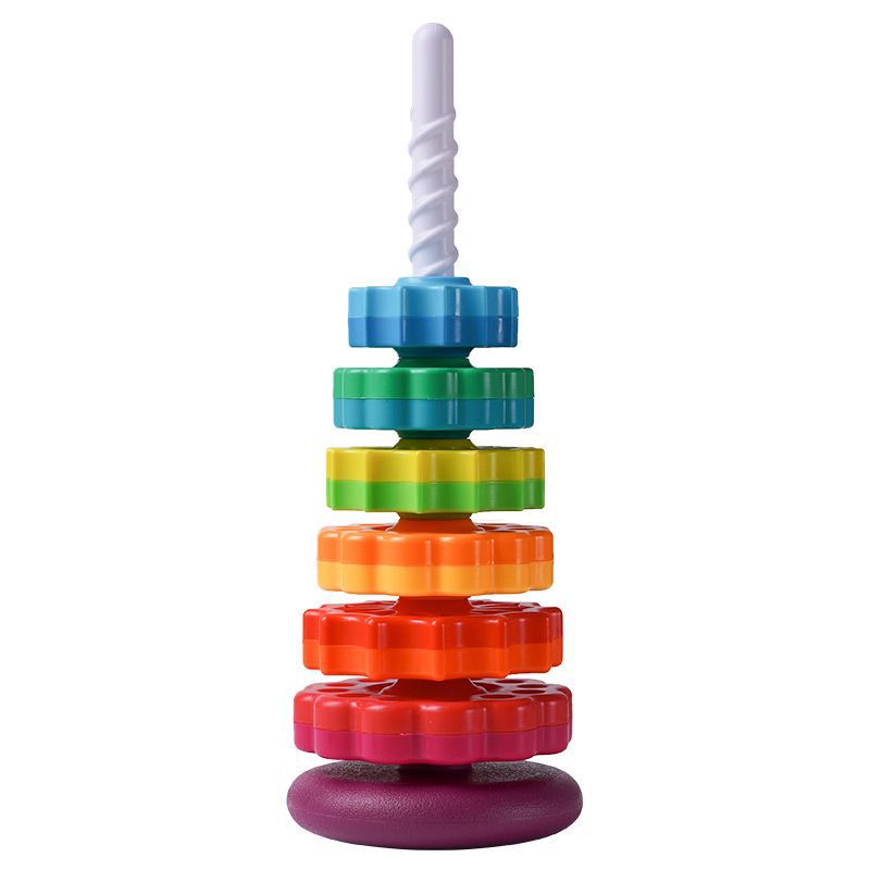 Amazon Benefit Infant Cognitive Rainbow Rotating Tower Toy Enlightenment Early Education Geometric Ring Stacking Music Turret