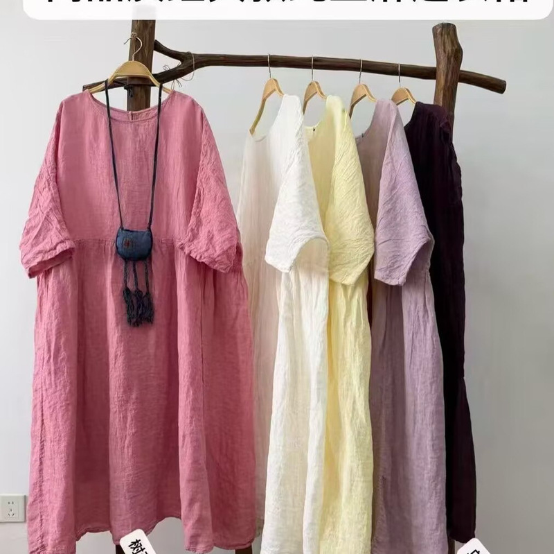 2026 Artistic Retro Style Long Dress Spring High-Waisted Large Hem Babydoll Dress Loose Plus-Size Gown 6311
