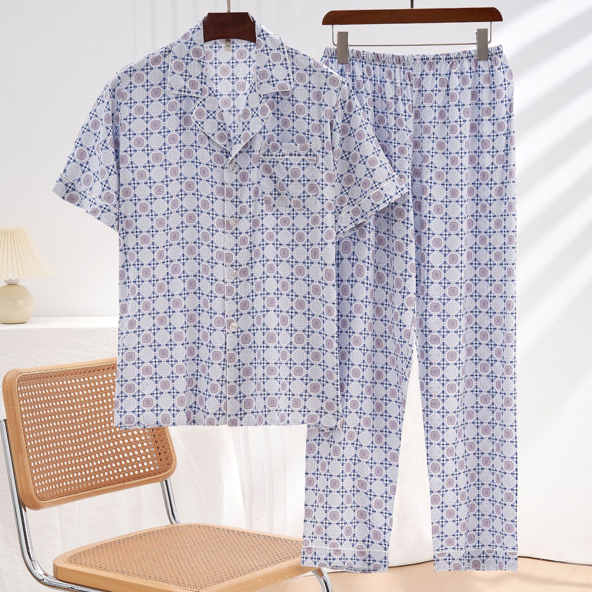 블루 체크 무늬 R