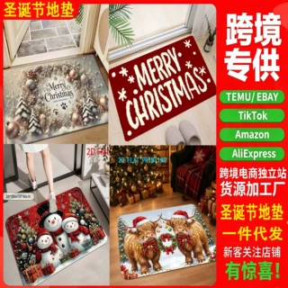 义乌工厂圣诞地垫高地牛雪人图案玄关入户脚垫防滑耐脏节日门地垫
