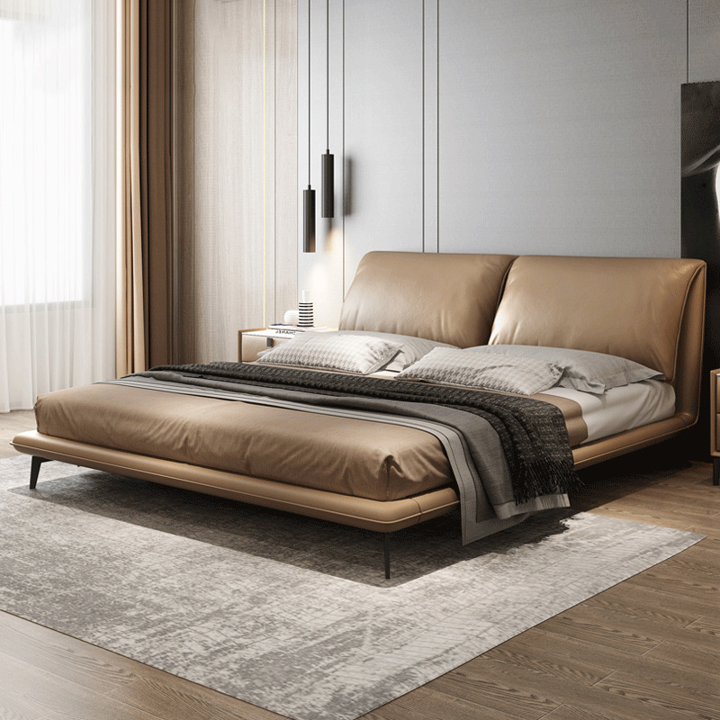 Cama de orejas de elefante, cama de cuero, cama doble moderna y simple, cama queen 1.8 de alta gama, atmósfera italiana, cama de matrimonio minimalista.