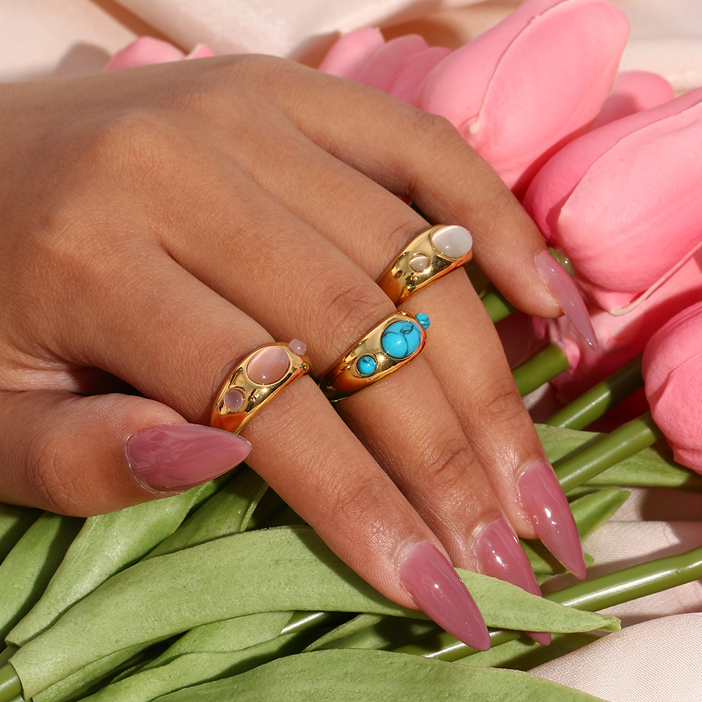 Vintage Style Oval Stainless Steel Rings Inlay Opal Stainless Steel Rings