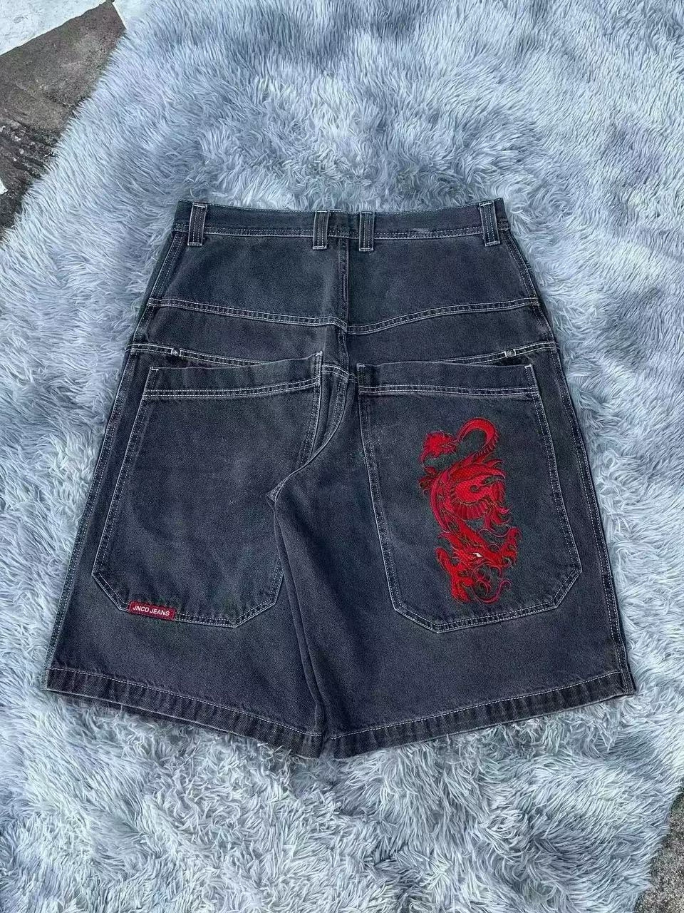 Джинсовые шорты ретро, loose fit, стирка черный/синий, разные размеры (2–XXL)