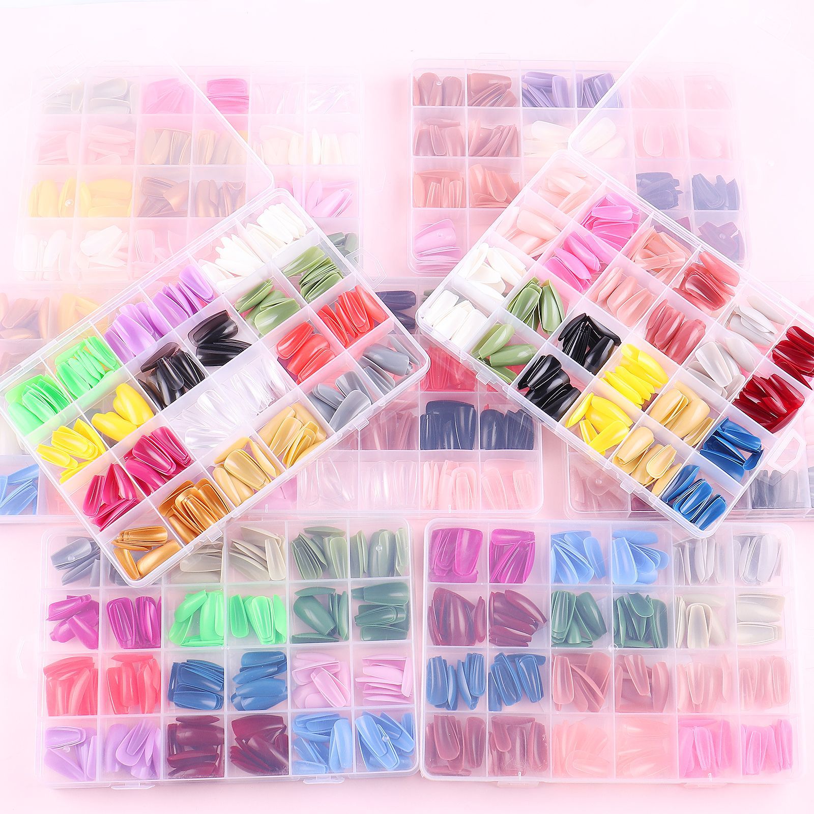 Cross-border exclusivo 24-grid color Mediados de longitud Ballet color sólido desgaste de uñas parche de uñas falso acabado al por mayor