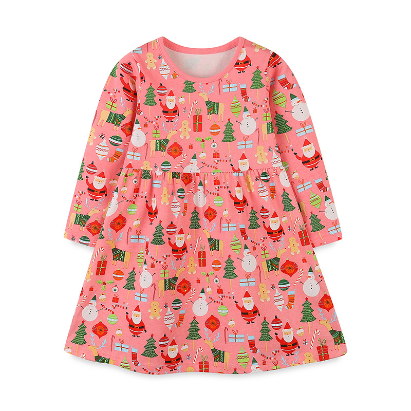 Vestido de manga larga para niñas, estilo otoño, de algodón tejido, estilo navideño de dibujos animados, vestido de princesa, estilo europeo y americano, vestido infantil