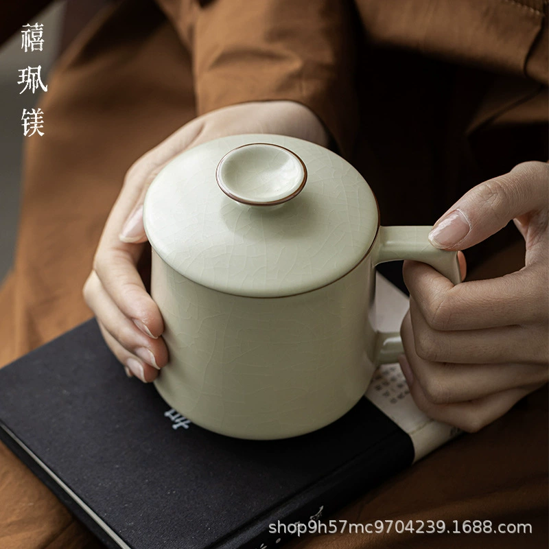 Безель Beige Ruyao емкость больших размеров офисная чашка, чайная чашка с крышкой для ветеранов кадров, чайная чашка для личного использования пожилыми