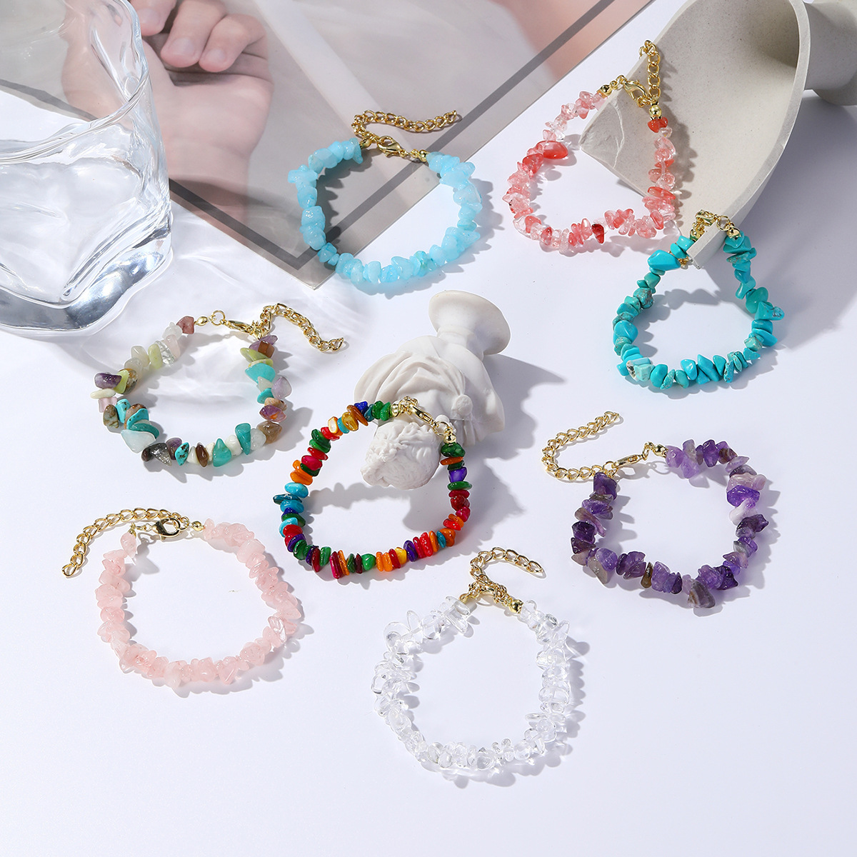 Elastic Turquoise Beaded Charm Bracelet For Summer Jewelry_voghion.com