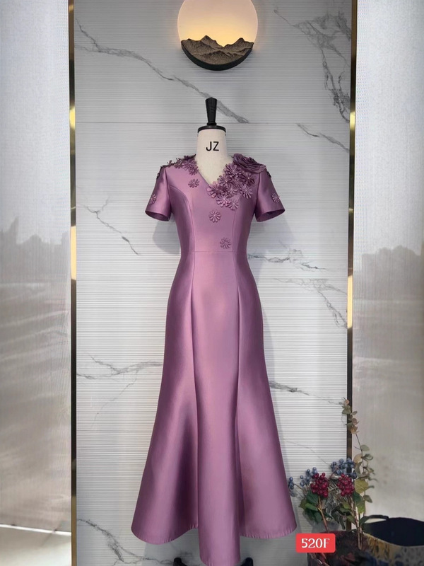 520F喜婆婆婚宴装礼服裙新款妈妈装重工绣花连衣裙|undefined