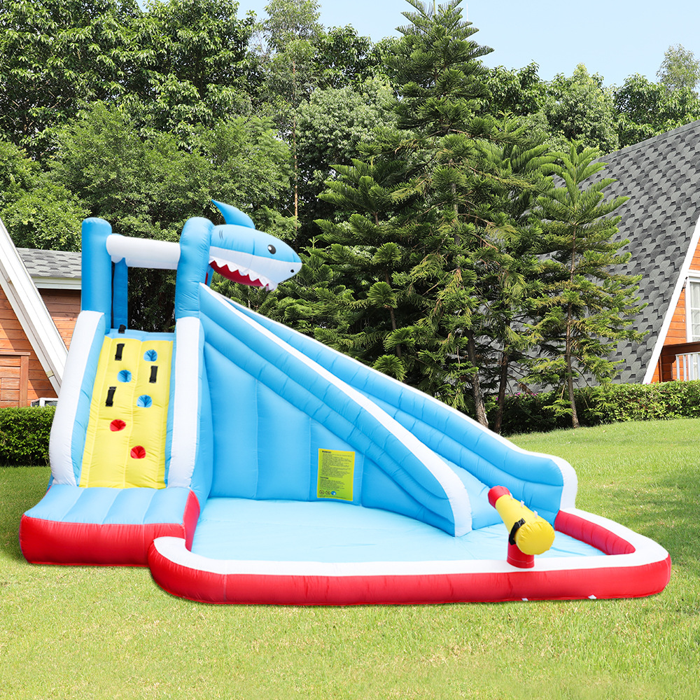 Dr. Dolphin, castillo inflable para el hogar, tobogán de tiburón pequeño, cama de salto inflable para el hogar, tobogán de chorro de agua para niños