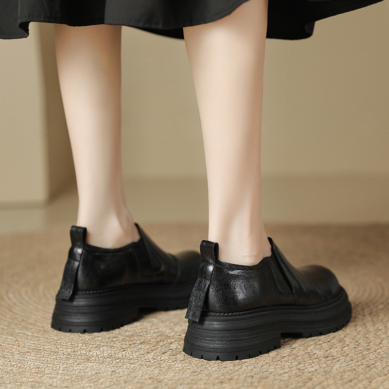 2025 Spring Autumn Women's Thick-Soled Slip-On Loafers With Round Toe, Chunky Heel, And Stretch Fabric, Exquisite Korean_voghion.com